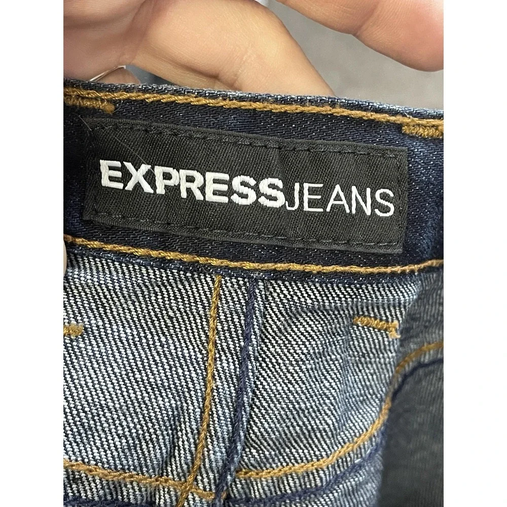 Express Jeans Skirt Juniors 9/10‎ Blue Denim Straight Pencil Short Slit 7834